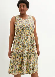 Abito midi di jersey con scollo rotondo, balza e cotone biologico, bonprix