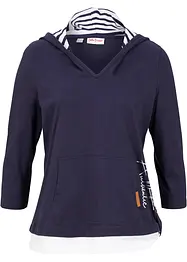 Maglia con cappuccio e maniche a 3/4 in puro cotone, bonprix