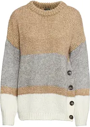 Maglione oversize a righe con bottoni, bonprix