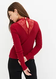Maglia a costine con scollo decorato in pizzo, bonprix