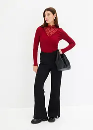 Maglia a costine con scollo decorato in pizzo, bonprix