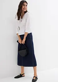 Gonna midi di jeans super soft con cinta comoda, vita media, bonprix