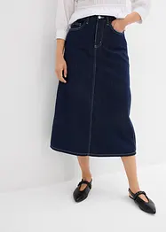 Gonna midi di jeans super soft con cinta comoda, vita media, bonprix