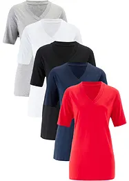 Maglia lunga e larga con scollo a V e maniche corte (pacco da 5), bonprix