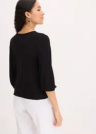 Maglia effetto a portafoglio con maniche a 3/4 e pizzo, bonprix