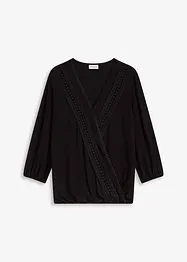 Maglia effetto a portafoglio con maniche a 3/4 e pizzo, bonprix