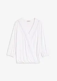 Maglia effetto a portafoglio con maniche a 3/4 e pizzo, bonprix