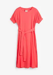 Abito midi a maniche corte con bordo elastico e cintura, bonprix