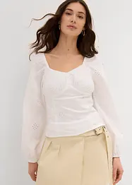 Blusa con ricami traforati in puro cotone, bonprix