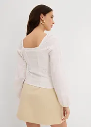 Blusa con ricami traforati in puro cotone, bonprix