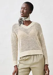 Maglione traforato in misto lino leggero, bonprix