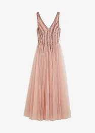 Abito lungo in fine tulle con ricami e paillettes, bonprix