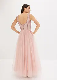 Abito lungo in fine tulle con ricami e paillettes, bonprix