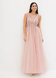 Abito lungo in fine tulle con ricami e paillettes, bonprix