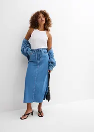 Gonna midi in jeans super soft, vita media, bonprix