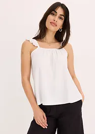 Top in jersey crêpe con volant alle spalline, bonprix