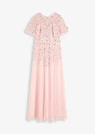 Abito lungo in delicato tulle con ricami e paillettes, bonprix