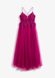 Abito lungo in tulle delicato con pizzo, bonprix