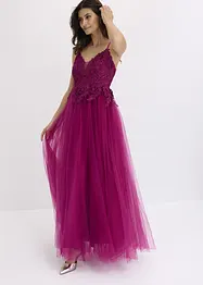 Abito lungo in tulle delicato con pizzo, bonprix