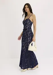 Abito di pizzo con spalline e fascetta in satin, bonprix