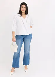 Maglia effetto a portafoglio con maniche a 3/4 e pizzo, bonprix