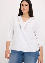 Maglia effetto a portafoglio con maniche a 3/4 e pizzo, bonprix