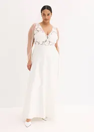 Abito da sposa in satin lucido con applicazione floreale, bonprix
