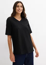 Maglia in crêpe con ricami traforati, bonprix