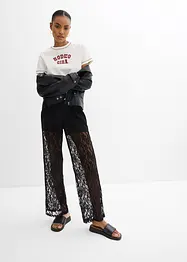Pantaloni con elastico in vita e pizzo, bonprix