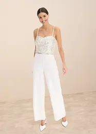 Tuta da sposa in crêpe strutturato con ricamo con perline, bonprix