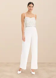 Tuta da sposa in crêpe strutturato con ricamo con perline, bonprix