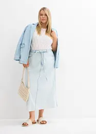 Gonna midi in jeans super soft, vita media, bonprix