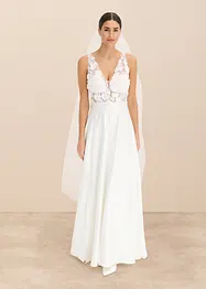 Abito da sposa in satin lucido con applicazione floreale, bonprix
