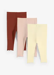 Leggings a coste in cotone biologico con volant (pacco da 3), bonprix