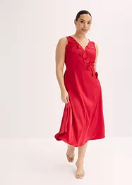 Abito midi in satin lucido con applicazione floreale, bonprix