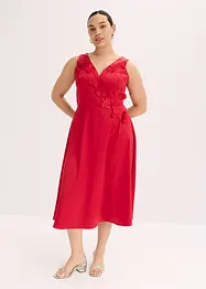 Abito midi in satin lucido con applicazione floreale, bonprix