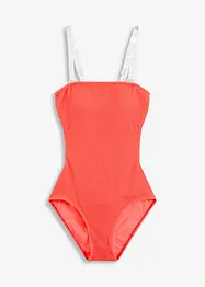 Costume intero a trama operata con spalline trasparenti, bonprix