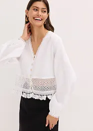 Blusa con inserto effetto uncinetto e frange, bonprix