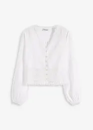 Blusa con inserto effetto uncinetto e frange, bonprix