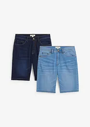 Bermuda di jeans in felpa, slim fit (pacco da 2), bonprix