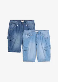 Bermuda cargo in jeans di puro cotone leggero, relaxed fit (pacco da 2), bonprix