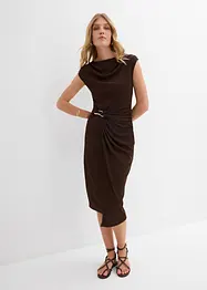 Abito midi drappeggiato con effetto a coste, bonprix
