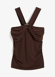 Top con scollo all'americana e fibbia decorativa martellata, bonprix