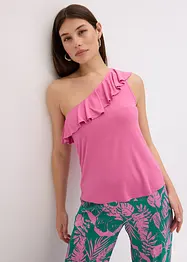 Top monospalla con volant in misto viscosa morbido, bonprix