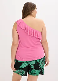 Top monospalla con volant in misto viscosa morbido, bonprix