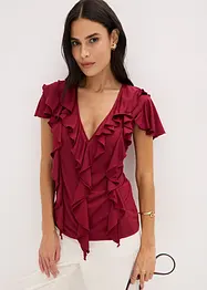 Maglia con volant in misto modal morbido, bonprix