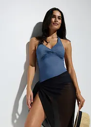 Costume intero effetto denim con scollo all'americana, bonprix