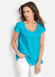 Maglia in cotone con pizzo a maniche corte, bonprix
