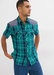 Camicia a maniche corte con inserto in denim, bonprix