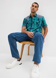 Camicia a maniche corte con inserto in denim, bonprix